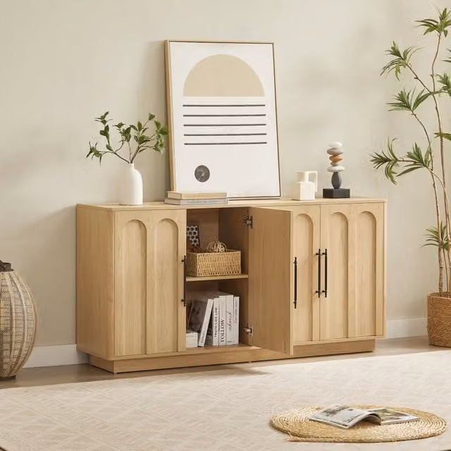 Credenza e madia con 4 ante, chiusura ammortizzata e sistema antiribaltamento, per soggiorno, 160 × 40 × 80 cm