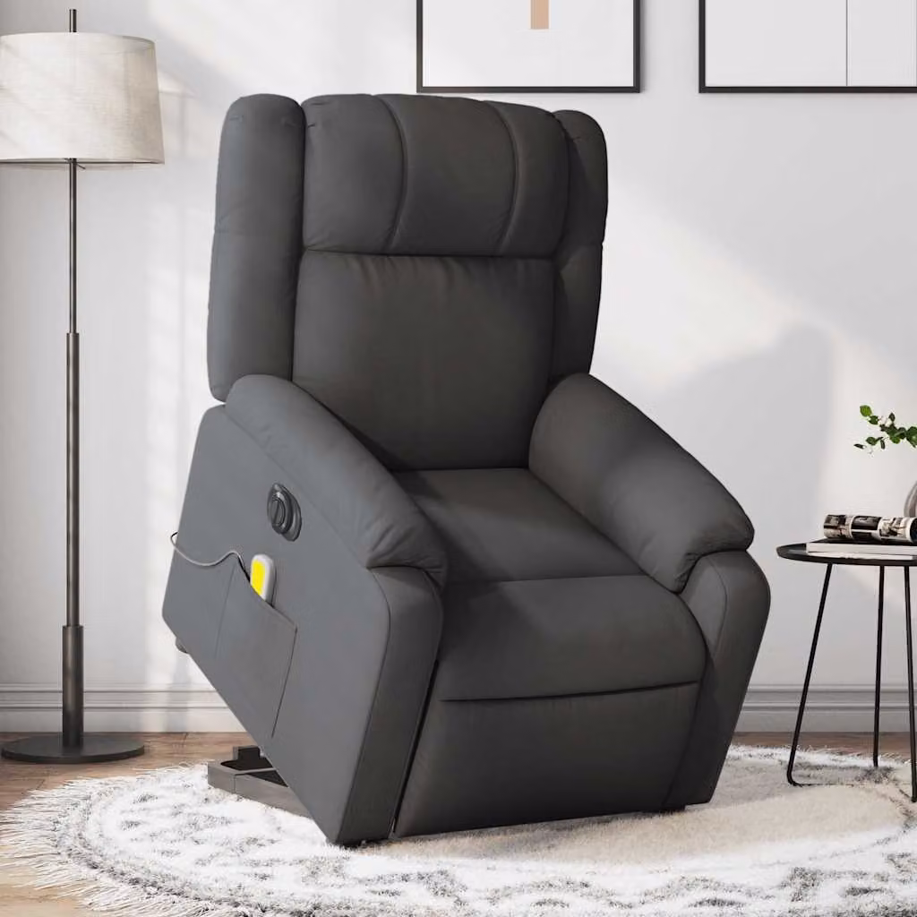 vidaXL Poltrona Alzapersona con Massaggio Elettrico Grigia in Tessuto e Similpelle – 1