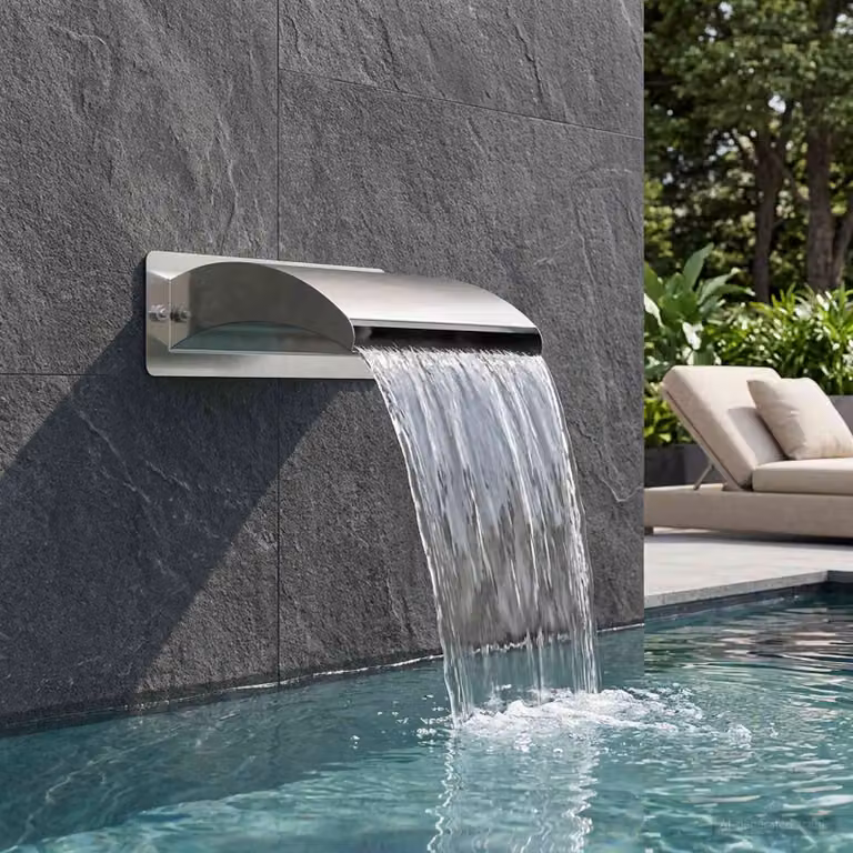 vidaXL Cascata da Piscina con Luce LED in Acciaio Inox Argento L: 36 cm, P: 26 cm, H: 13 cm