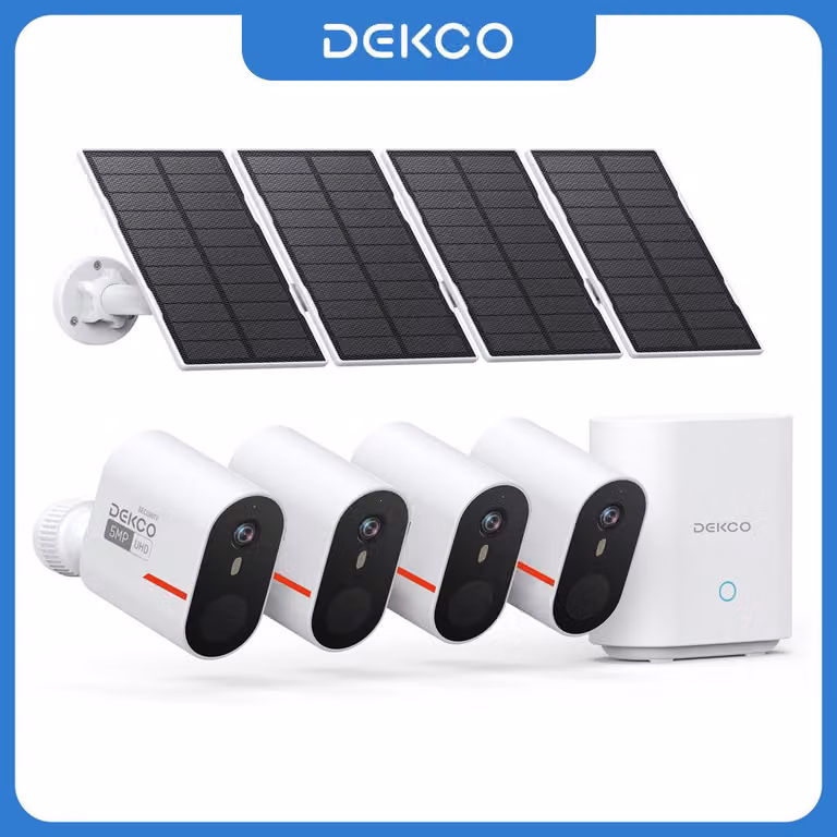 Telecamera di sicurezza wireless a energia solare - Risoluzione 5 MP - Kit con 4 telecamere - Per uso esterno