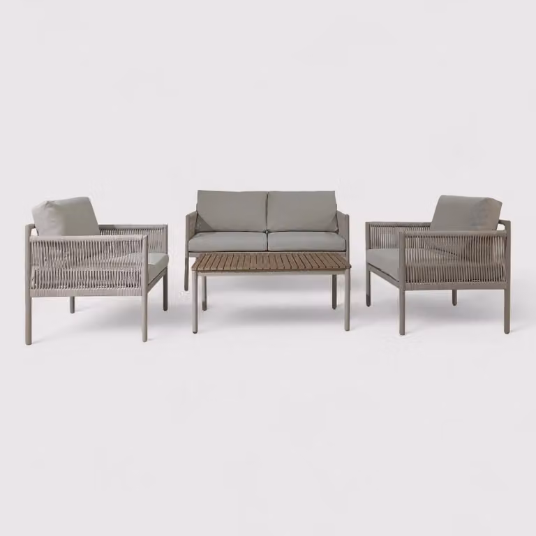 Makopa - Set da esterno grigio chiaro con 3 poltrone e un tavolino