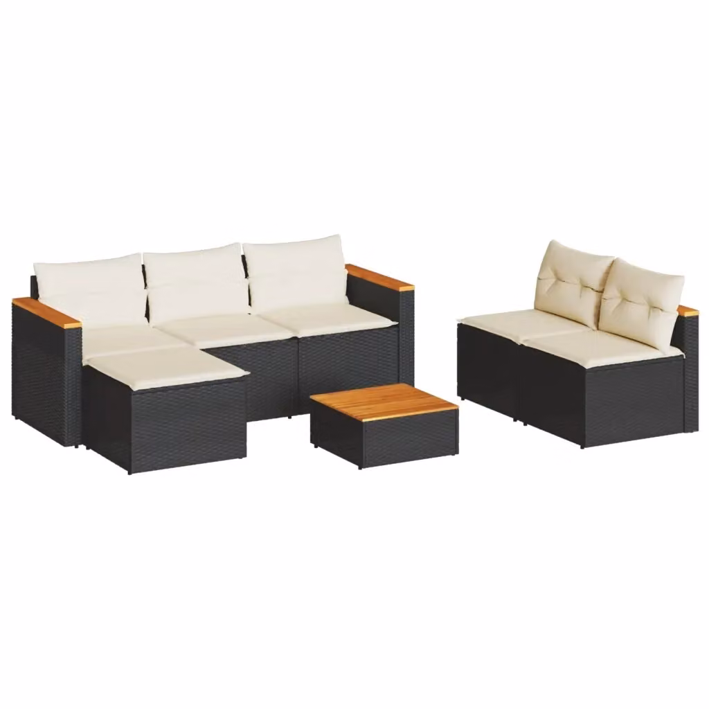 vidaXL Set Divani da Giardino a L con Cuscini in Polyrattan e Legno di Acacia Nero – 2