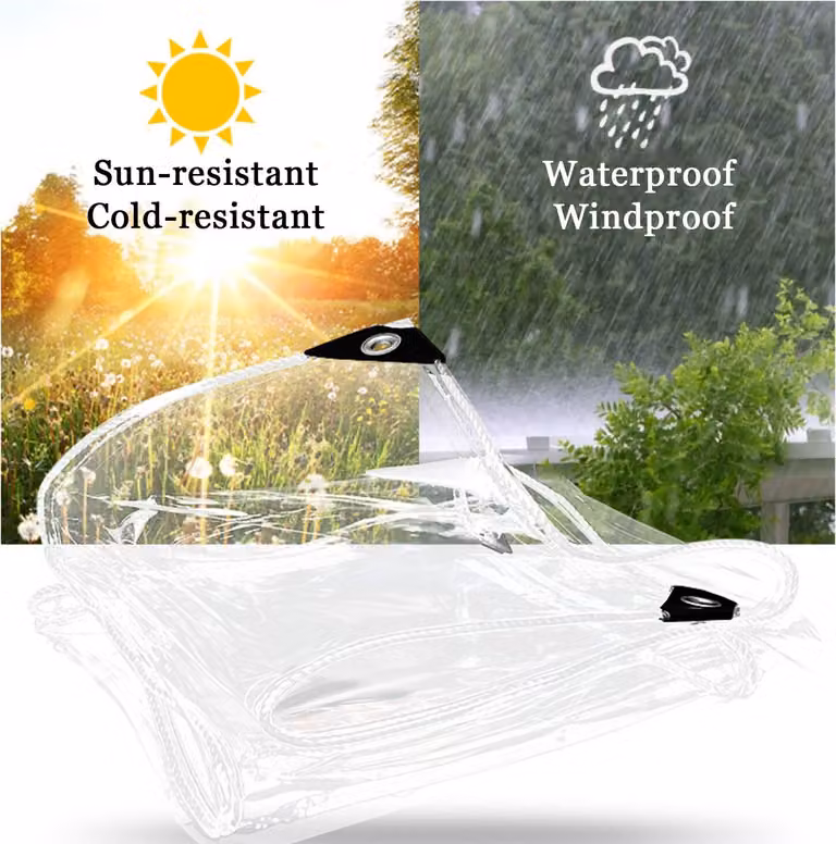 Telone in PVC trasparente impermeabile con occhielli; coperture resistenti alle intemperie e di lunga durata; copertura antipioggia pieghevole da 0,39 mm per mobili da giardino - 4 m x 2 m