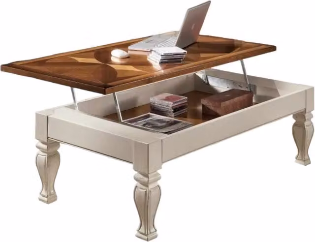 Tavolino con piano rialzabile in legno stile shabby Mobili 2G L: 130 cm, P: 70 cm, H: 48 cm