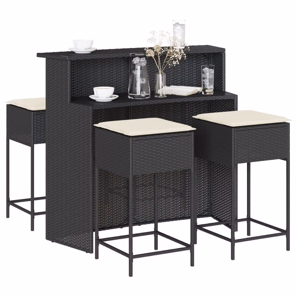 Maison Exclusive - Set da bar da giardino 5 pezzi con cuscini in polyrattan nero