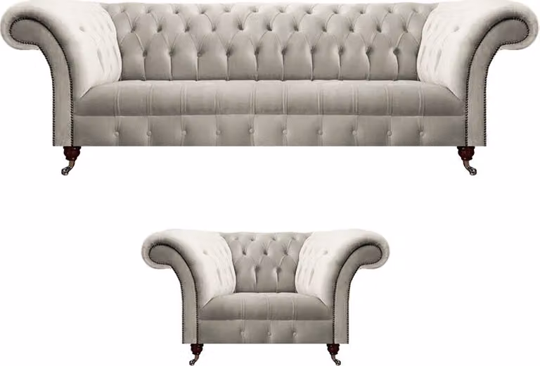 Weiß Wohnzimmer Set 2tlg Sofa Dreisitze Luxus Design Ssessel Modern Chesterfield
