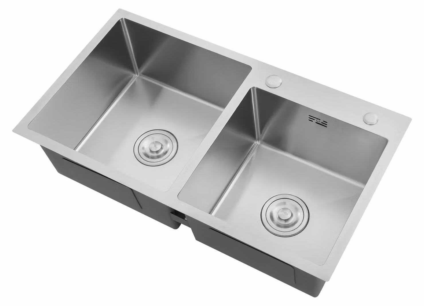 Lavello da cucina, doppio bacino, struttura in acciaio inox, argento