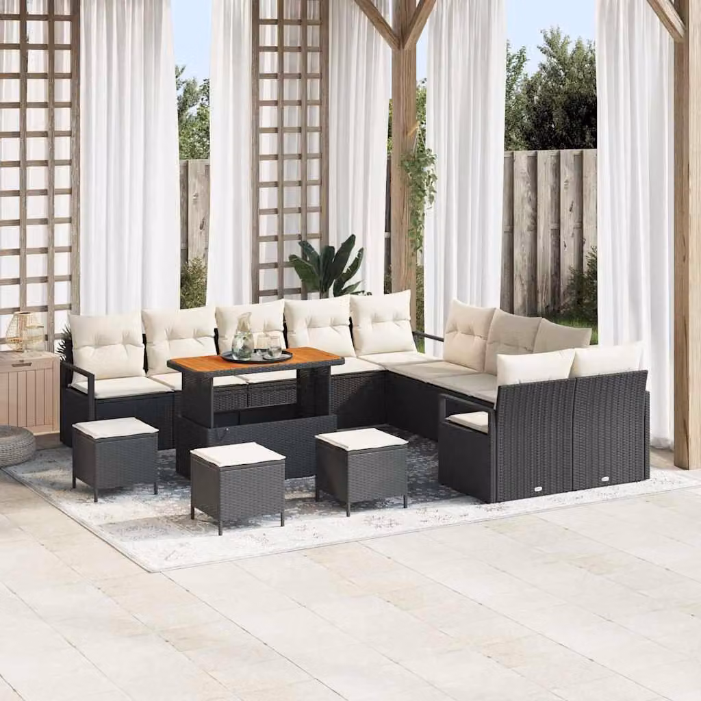 Maison Exclusive - Set da giardino composto da 14 pezzi, divano in rattan sintetico nero