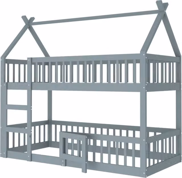 Letto a castello per bambini 90x200 cm con scala; legno e MDF; grigio