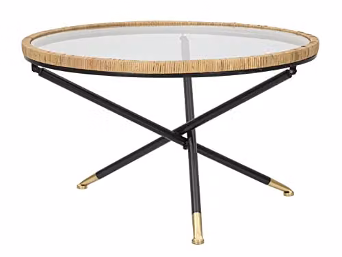 Mauro Ferretti Tavolo da Caffè Saint Barth Rotondo Vetro Rattan Multicolor 80x46,5 cm