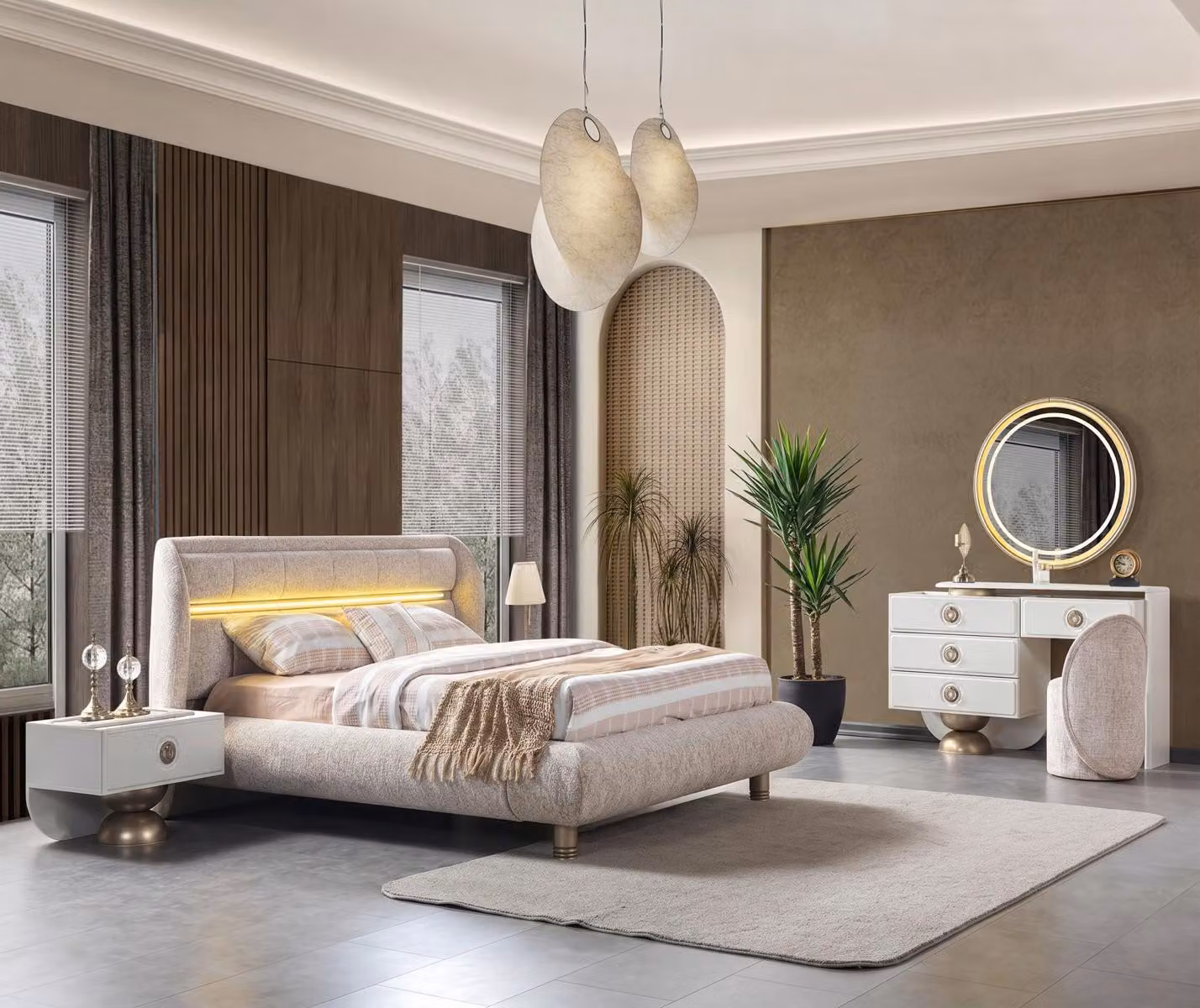 Comodini da letto 2 pezzi, tavolino da trucco, set per camera da letto, nuovi, bianco e oro