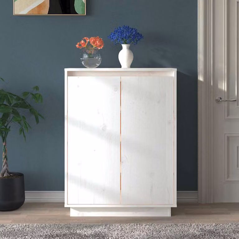 Scarpiera bianca vidaXL in legno di pino laccato con ante a battente, L 60 cm x P 35 cm x H 80 cm