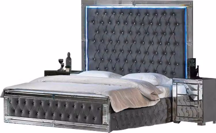 Graues Chesterfield Doppelbett Moderner Bettrahmen Schlafzimmer Möbel