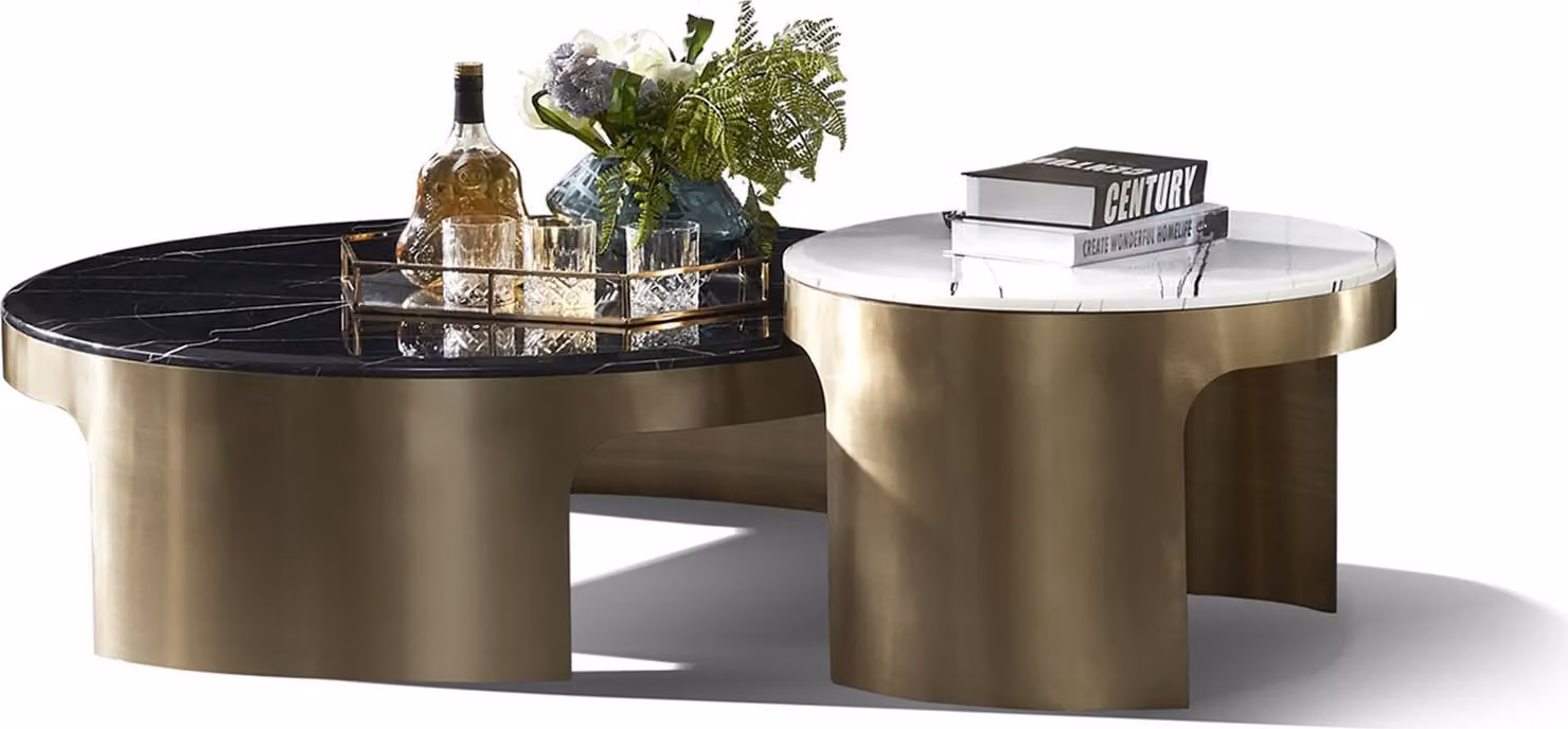 Eleganter Marmor-Couchtisch mit Edelstahl in modernem Design