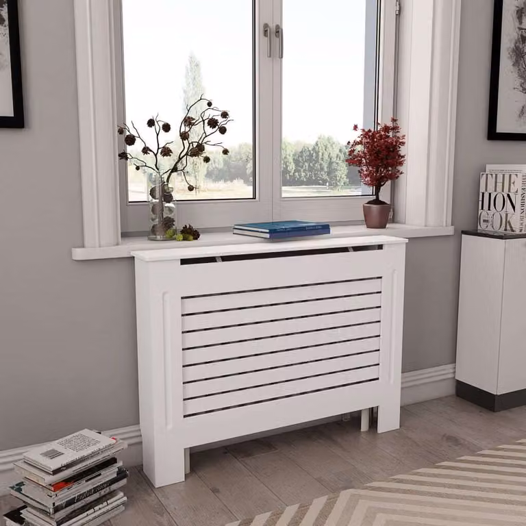 The Living Store Rivestimento per radiatori 2 pz. Bianco 112 x 19 x 81,5 cm MDF