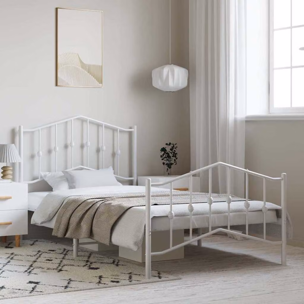 vidaXL Giroletto con Testiera e Pediera in Metallo Bianco 100x200 cm