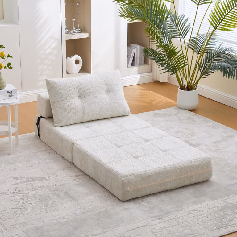 LVHOM Divano letto pieghevole multifunzione, letto per ospiti salvaspazio con cuscino, divano imbottito con schiuma ad alta densità, per ufficio soggiorno, beige