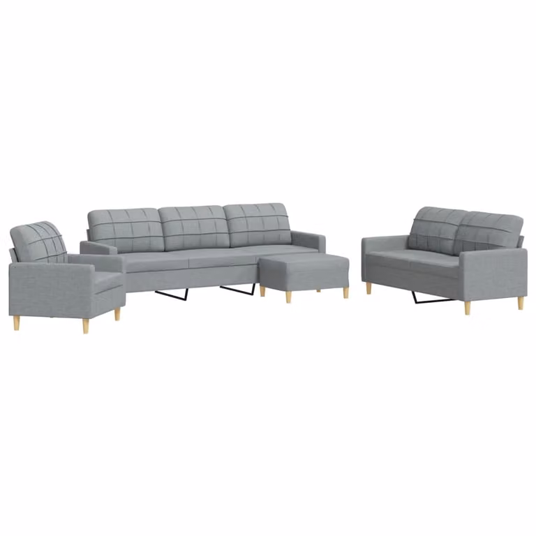 Set di Divani 4 pz con Poggiapiedi Grigio Chiaro in Tessuto
