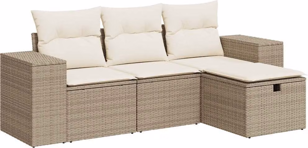 Set Divano da Giardino 4 pz con Cuscini Beige in Polyrattan