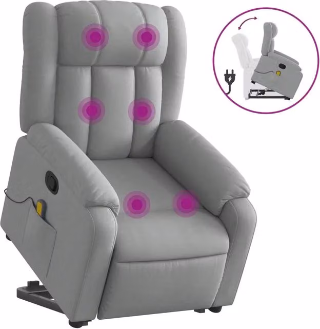 Poltrona | Sedia Relax Alzapersona Massaggi Reclinabile Grigio Chiaro Tessuto
