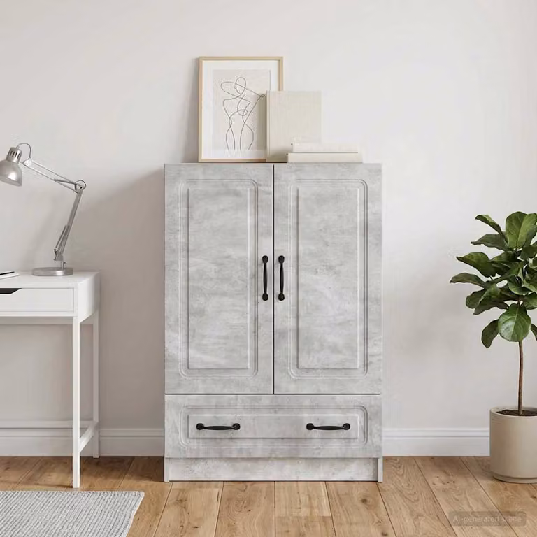Credenza moderna vidaXL in legno ingegnerizzato grigio cemento, L 66 x P 34,5 x H 92 cm