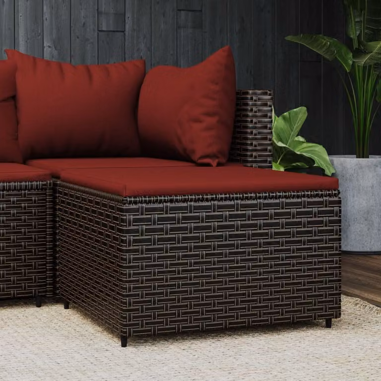 vidaXL Poggiapiedi da Giardino in Polyrattan Marrone con Cuscino