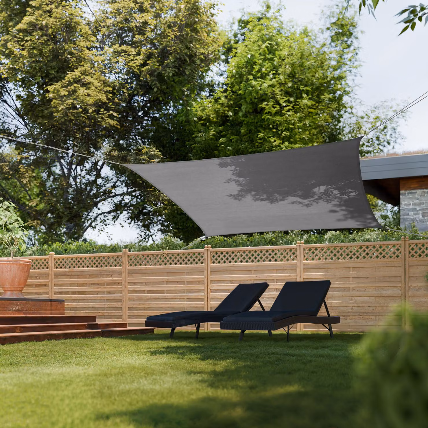 Tenda parasole Sunny tectake in materiale HDPE resistente alle intemperie con protezione UV, grigia, L: 4 m, P: 2 m – 2