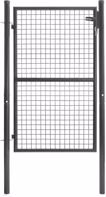 Cancelletto da giardino singolo IDMarket in acciaio grigio antracite con serratura e maniglia L: 105 cm, H: 150 cm