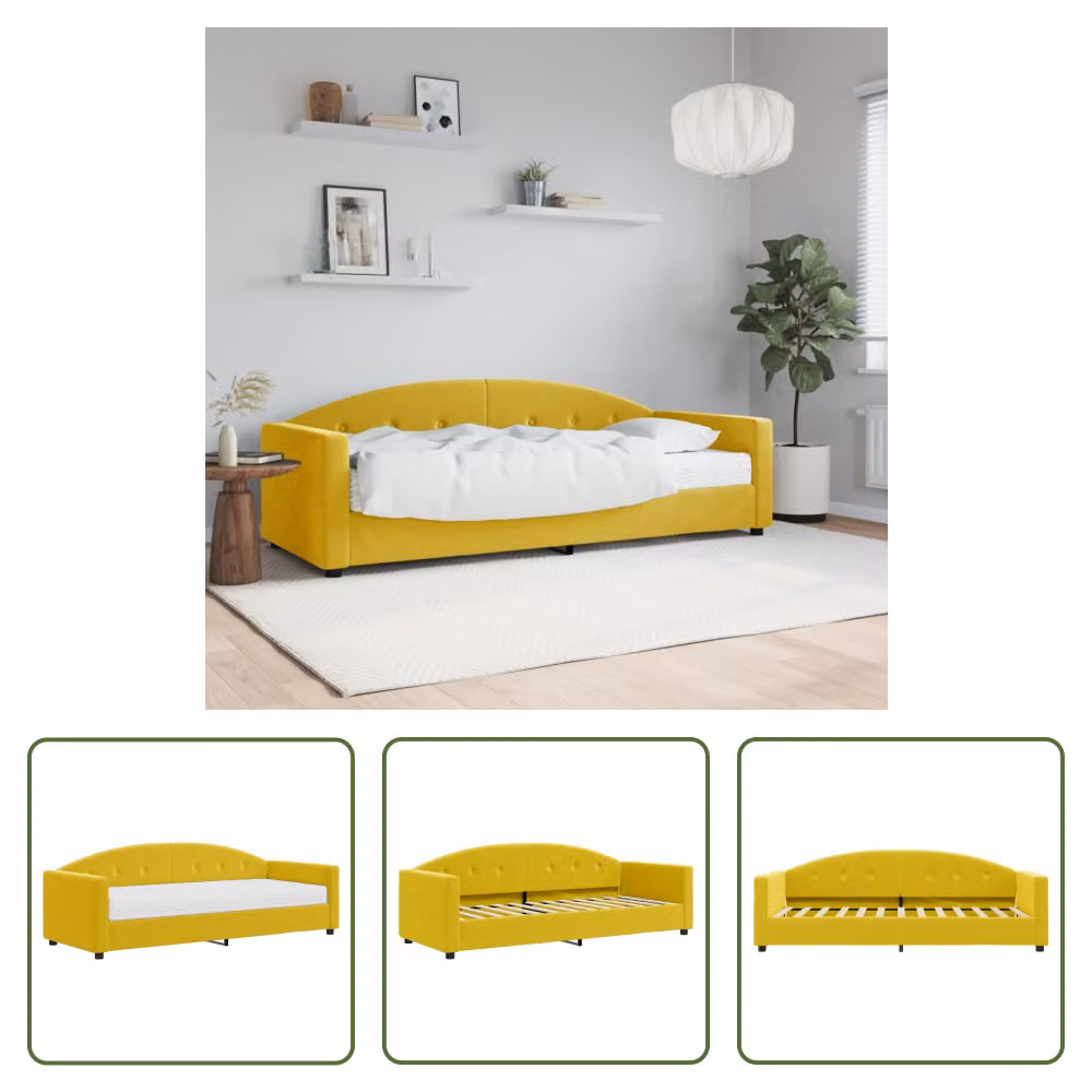 The Living Store Lettino con materasso giallo 80x200 cm in velluto