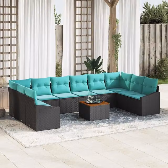 Set Divano da Giardino 11 pz Nero polyrattan 3347886