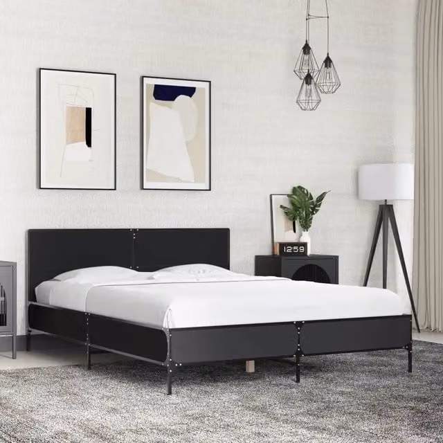 Giroletto Nero 140x190 cm in Legno Multistrato e Metallo 3280032