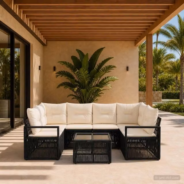 Set Divano da Giardino 7 pz Nero polyrattan 3435646