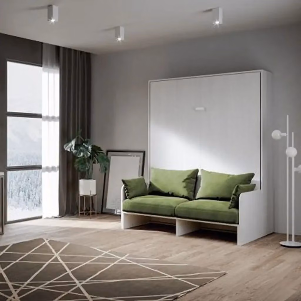 Letto matrimoniale a scomparsa Kentaro con divano, bianco frassino e verde, L/P/H: 215 x 160 x 173,6 cm – 2