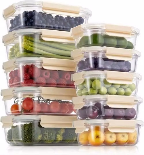 Set di 20 contenitori per alimenti MCIRCO in vetro trasparente con coperchi ermetici in plastica e silicone