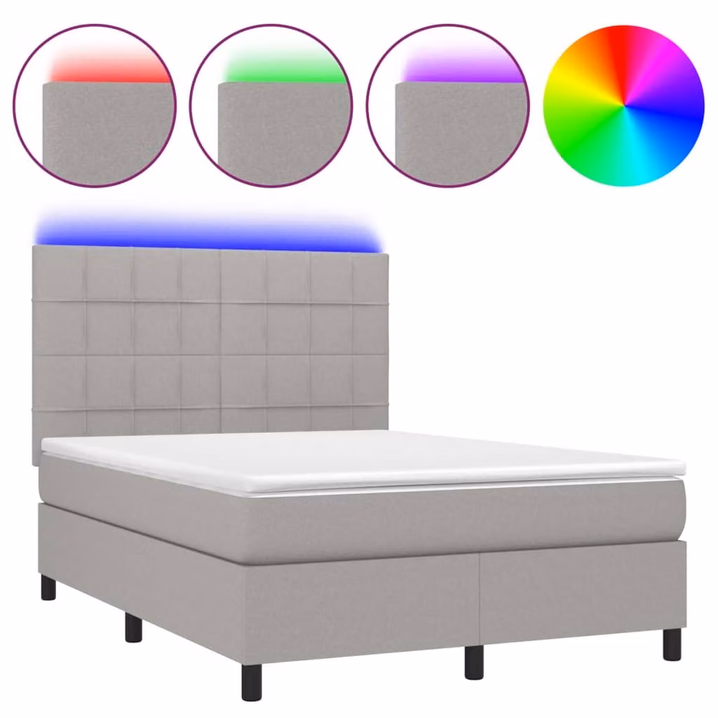 Letto a Molle Materasso e LED Grigio Chiaro 140x190 cm Tessuto