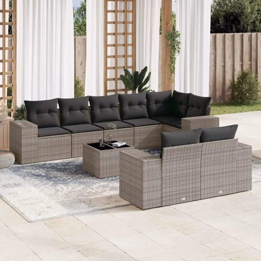 Maison Exclusive - Set Divano da Giardino 9 pz con Cuscini Grigio in Polyrattan