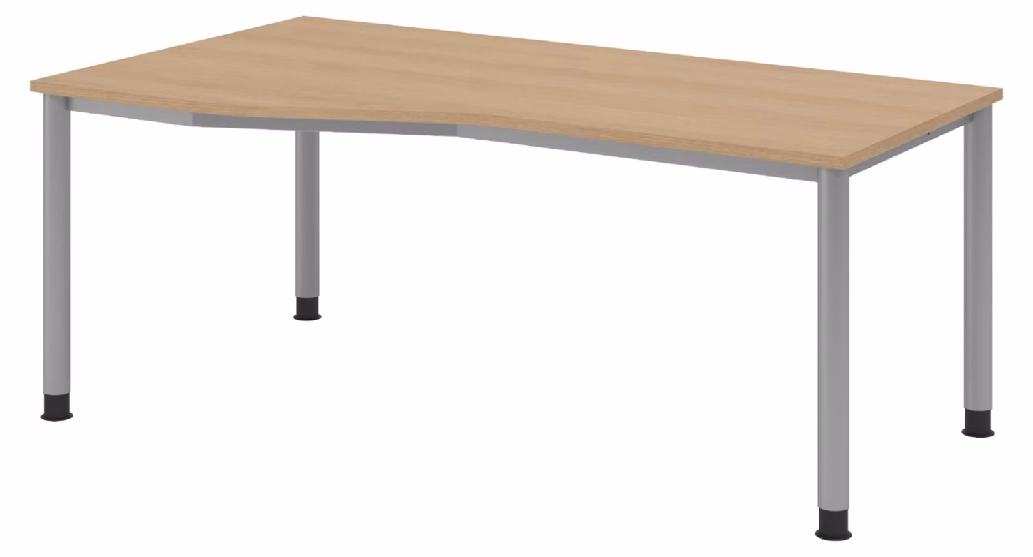 Scrivania bümö Serie H - Struttura: argento, Dimensioni: 180 x 100 cm, Finitura: rovere