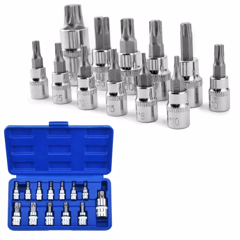 Set di chiavi a bussola Torx - T8 a T70 - 13 pezzi - Acciaio S2 - Borsa per il trasporto