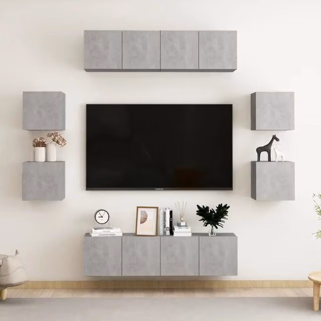 Set di Mobili Porta TV 8 pz Grigio Cemento in Legno Multistrato 3079066