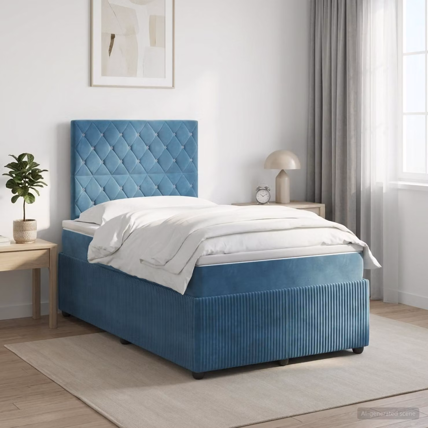 Letto box spring con materasso vidaXL in velluto blu e bianco, L/P: 120 x 200 cm