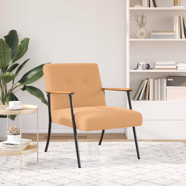 Poltrona moderna vidaXL in tessuto bouclé beige con braccioli per soggiorno e camera da letto