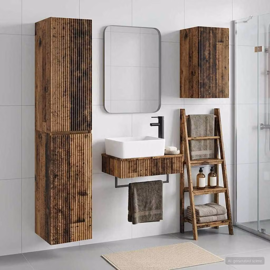 Set di mobili per il bagno moderno vidaXL in legno marrone composto da 3 pezzi, L/P/H: 33 x 34,5 x 160 cm