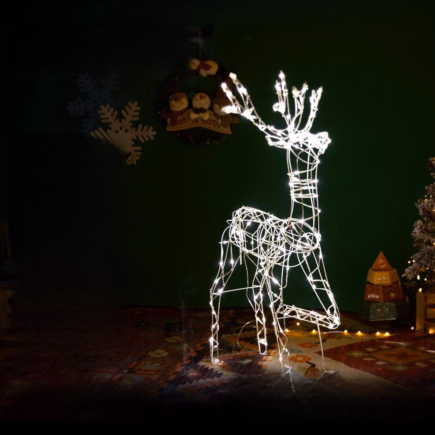 Decorazione natalizia a forma di renna, luce bianco caldo, 75 cm, 12 V, per interni ed esterni