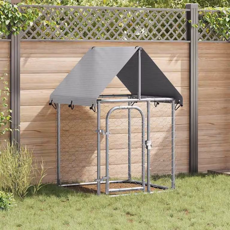 vidaXL Gabbia per Cani da Esterno con Tetto, Grigio/Argento, L/P/H: 100 x 100 x 150 cm