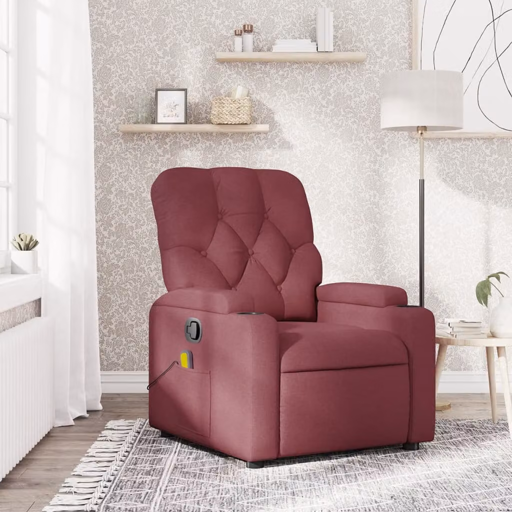 vidaXL Poltrona Reclinabile Relax in Tessuto Rosso con Braccioli e Regolazione Manuale