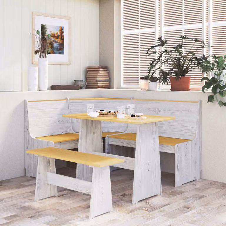 Panca Angolare REINE vidaXL in Legno di Pino, Colore Ambra e Bianco, L: 151 cm