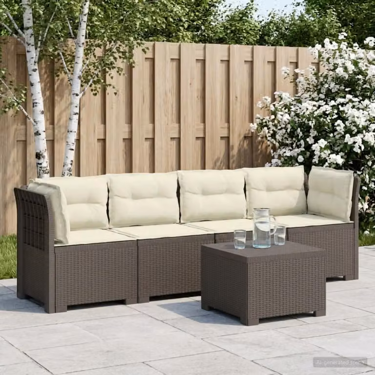 Set da giardino moderno vidaXL composto da divano da esterno a 4 posti, elemento angolare e tavolino da caffè in stile rattan con cuscini inclusi, resistente ai raggi UV e con coperture rimovibili, disponibile nei colori grigio o beige
