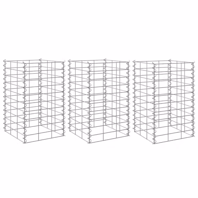 vidaXL Fioriere Rialzate a Gabbione 3 pz 30x30x50 cm in Ferro