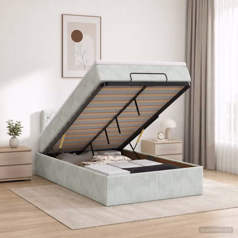 Letto ottomano con materasso vidaXL in velluto grigio, L 120 x P 200 cm