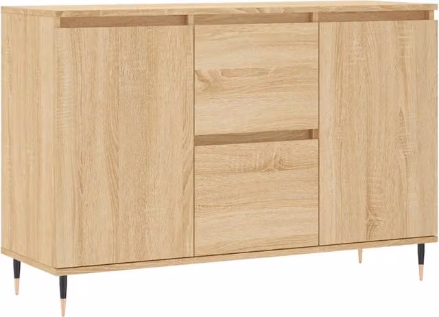 Credenza Buffet Moderna in Rovere Sonoma e Legno Multistrato, Colore Marrone, L 101,5 cm x P 35 cm x H 70 cm